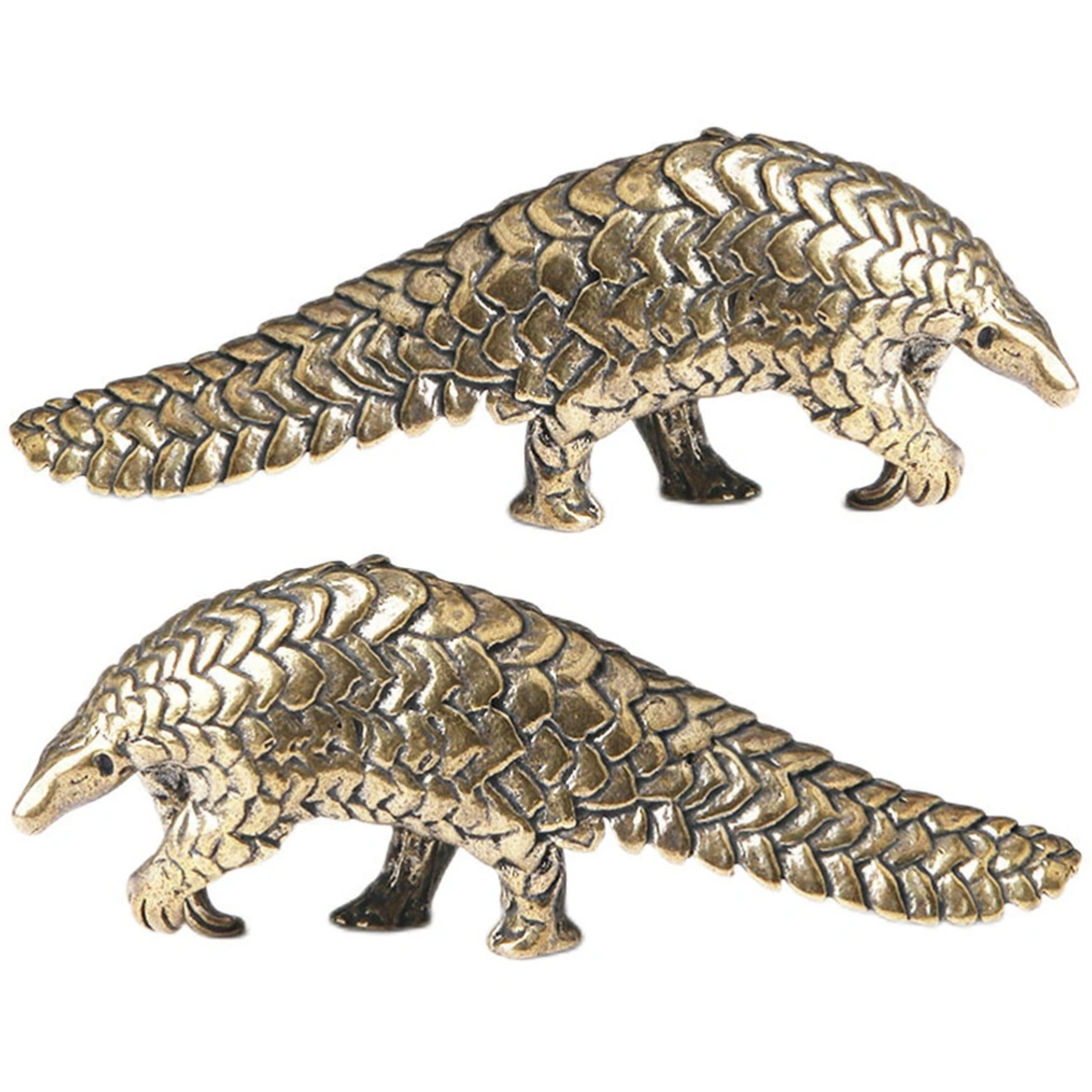 2Pcs Brass Pangolin Statue Pangolin Figurine Antique Pangolin Statue Small Animal Decoration