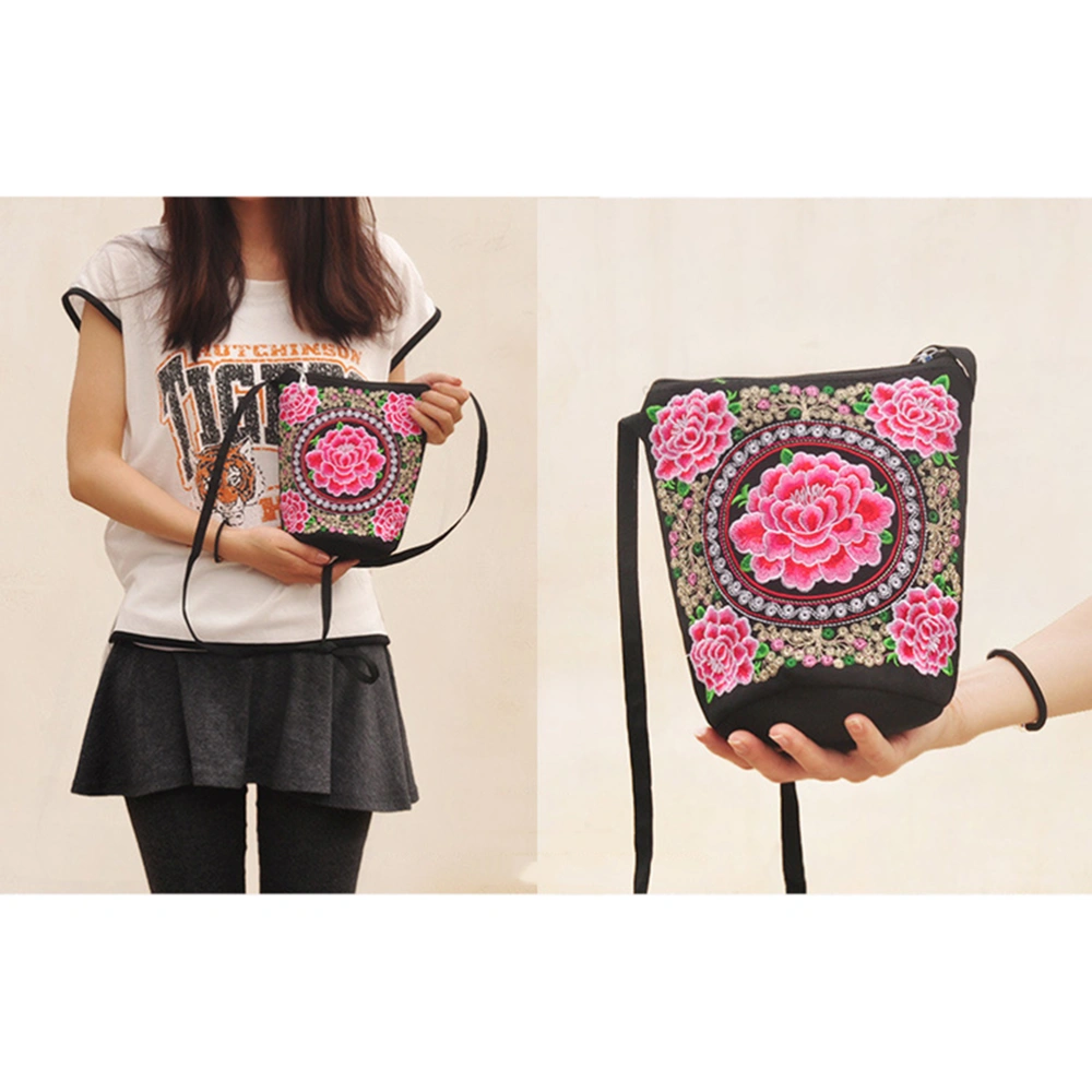 Chinese Vintage Style Shoulder Bag Cross-body Casual Satchel with Flower Design for Women & Girls