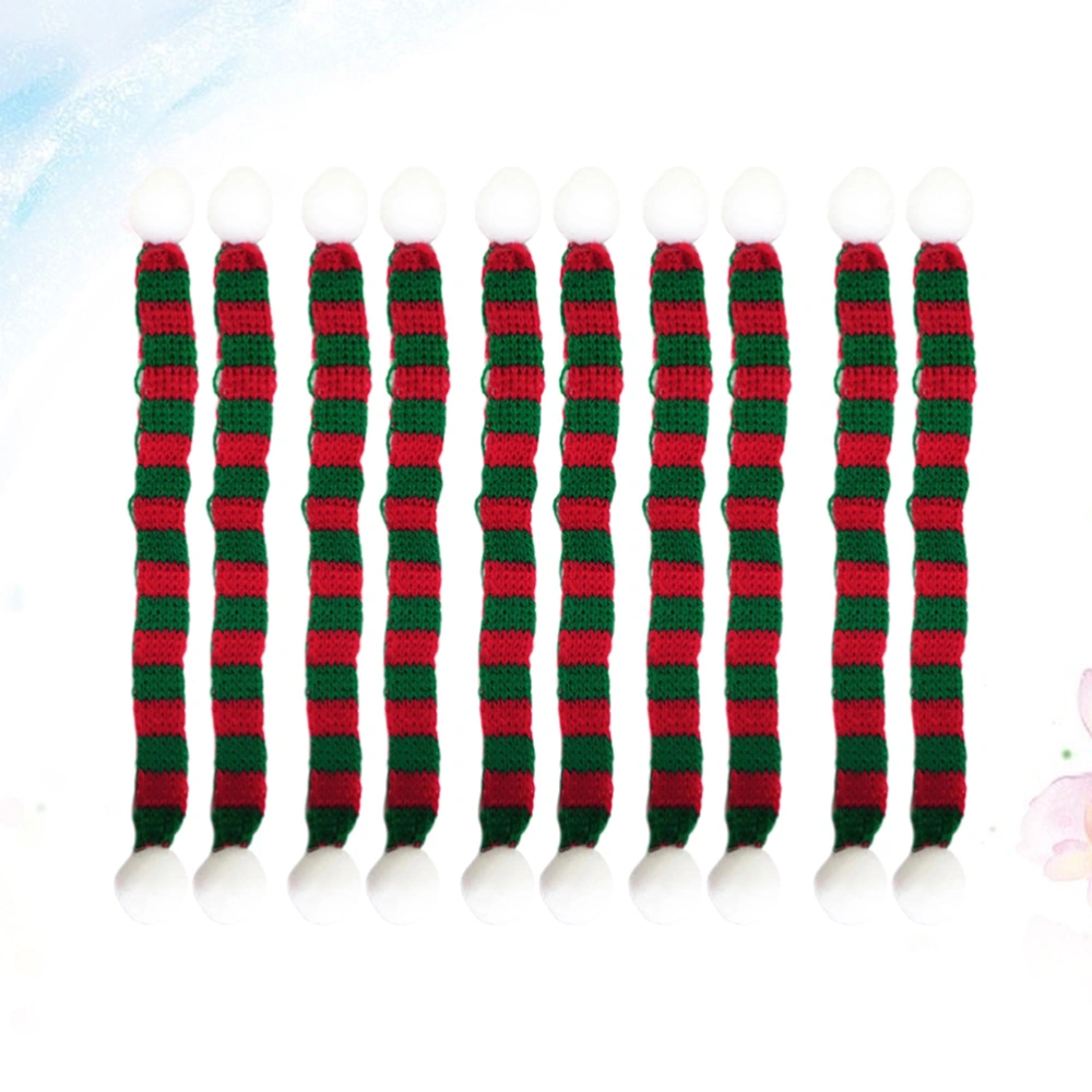 10pcs 1x23cm Christmas Mini Scarf DIY Hairball Knitted Doll Clothes Accessory Wine Bottle Neckerchief Decor (Red and Green)