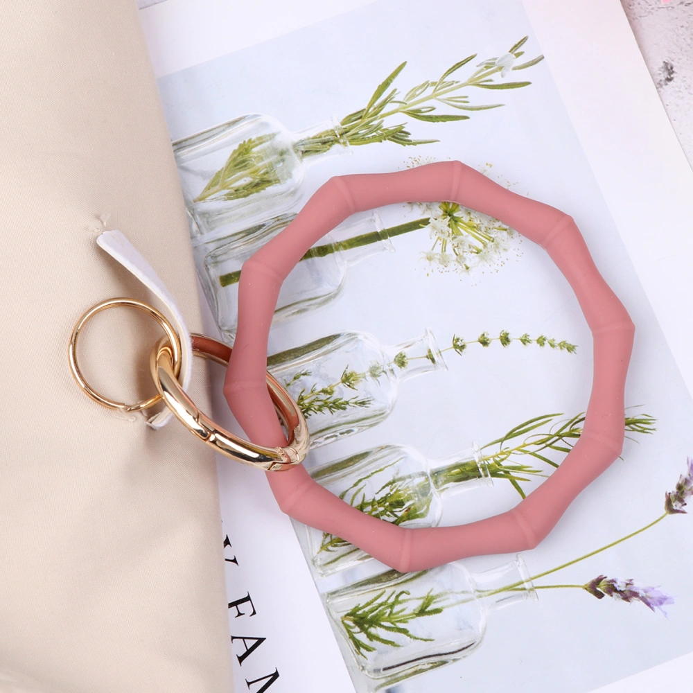 2PCS Silicone Bracelet Keychain Bamboo Joint Silicone Bracelet Key Ring Simple Silicone Bracelet Key Ring Decor Creative Bamboo Joint Ring Key Chain for Friends Families(Rose Pink)