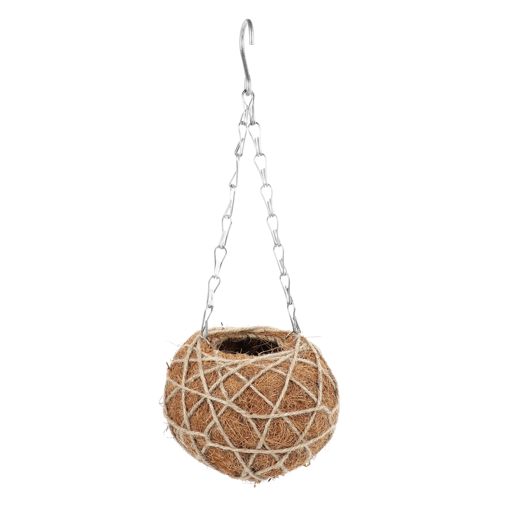 1Pc Handmade Coconut Fiber Basket Hand-knitted Flowerpot Decor Light Brown