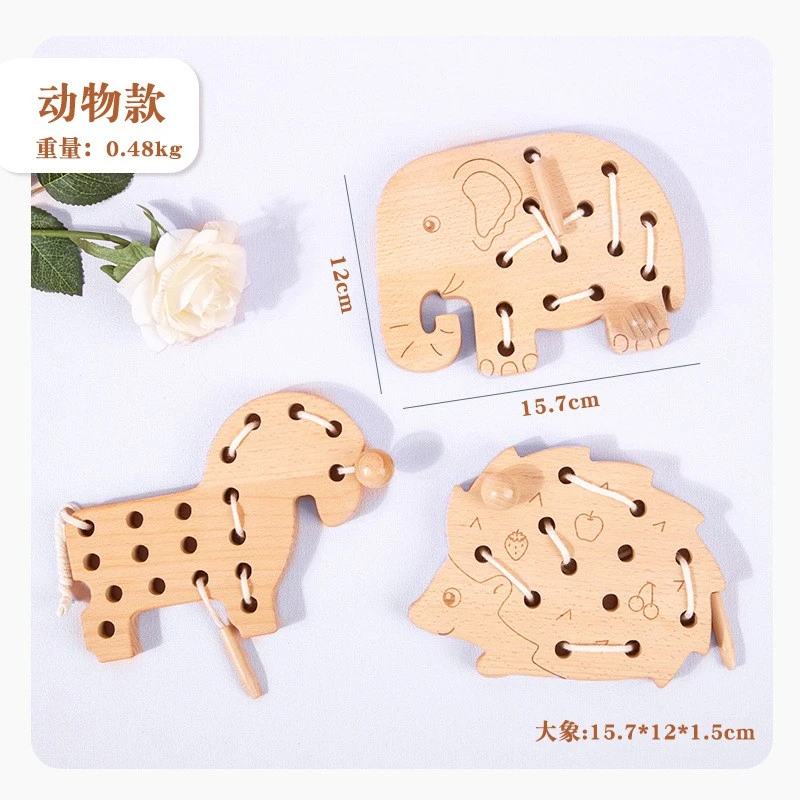 1 Set Lacing Toy for Toddlers Wooden Threading Toy Educational learning Fine Motor Skills Montessori Toys