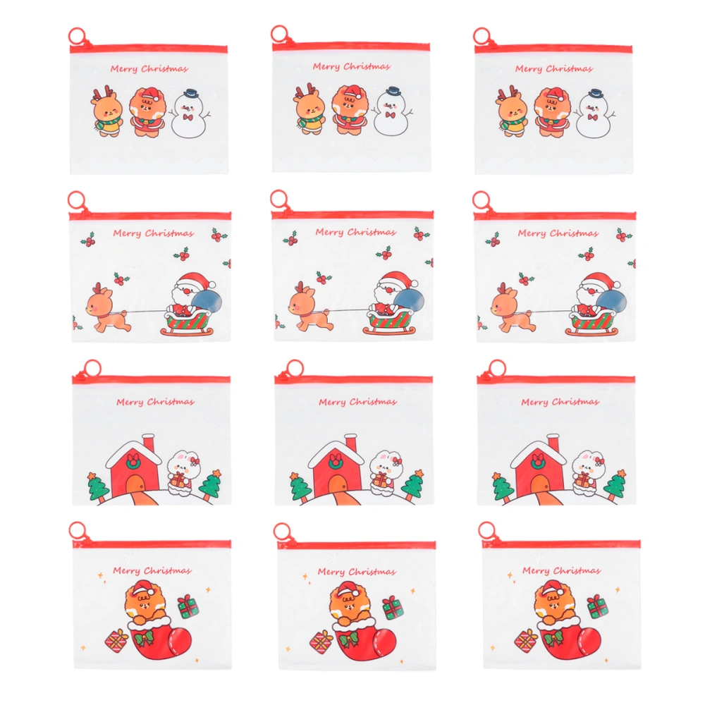 1 Set of 12PCS Lovely Document Holder with Zipper Clear Christmas File Bags