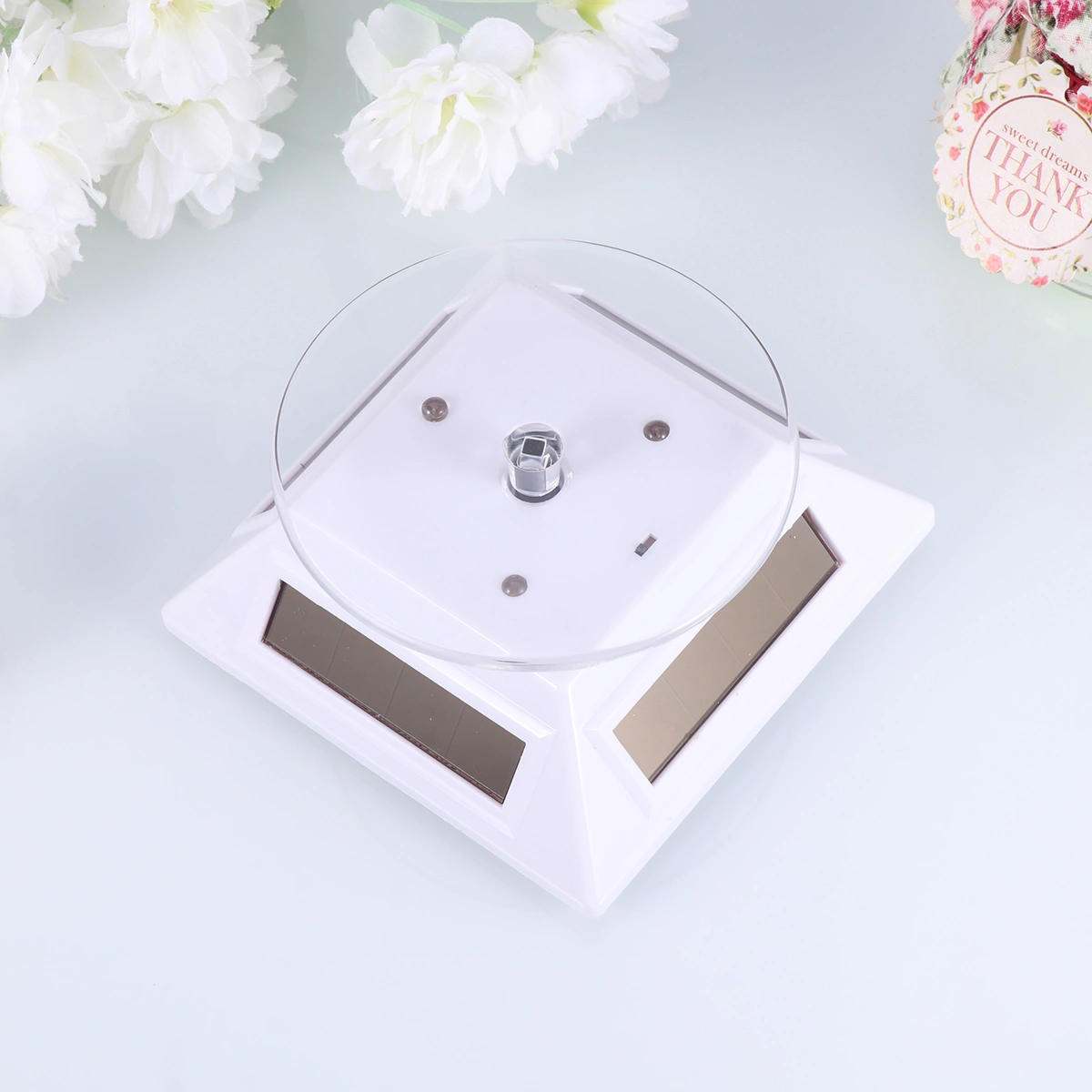 1Pc Solar Display Stand Rotating Platform Display Holder for Watch Jewelry Mobile Phone Silver (Display Stand with Light + Watch Rack)