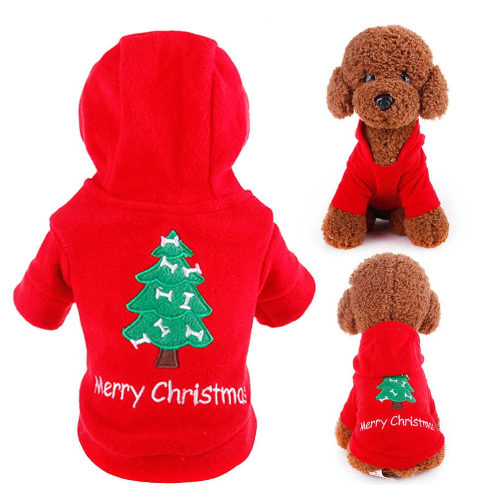 Dog Outdoor Christmas Tree Clothes Puppy Funny Warm Hoodie Costume Pet Supplies (Red, Size M)