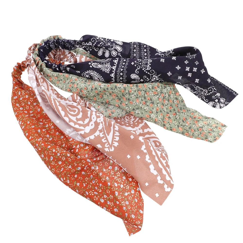 4pcs Fashionable Hair Scarves Women Cloth Hair Bands Chic Head Ornaments(Mixed Style)