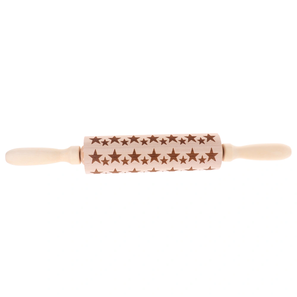 Christmas Engraved Embossing Wooden Rolling Pin Star Carved Dough Roller Professional Rolling Stick Kitchen Tool for Cookie Pizza