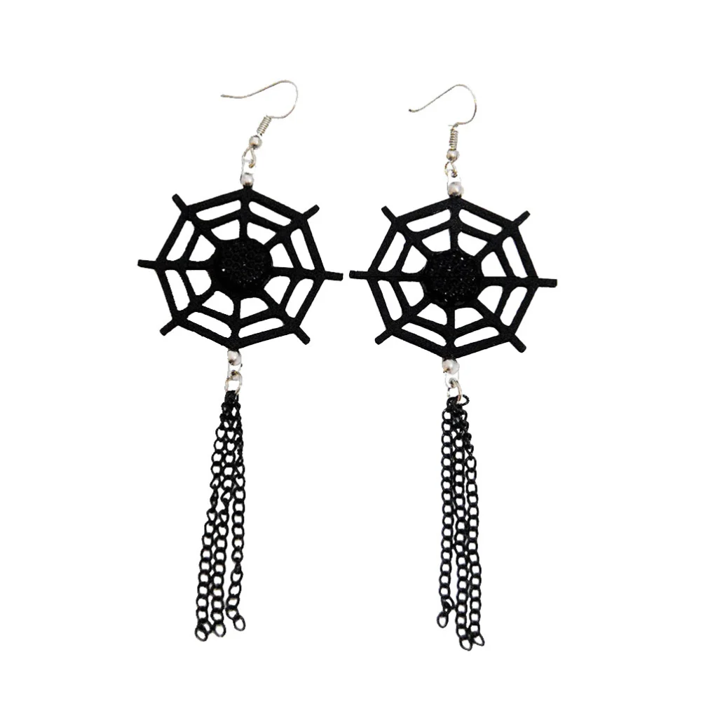 1 Pair Women Black Spider Web Shape Halloween Earrings Stud Earrings Jewelry