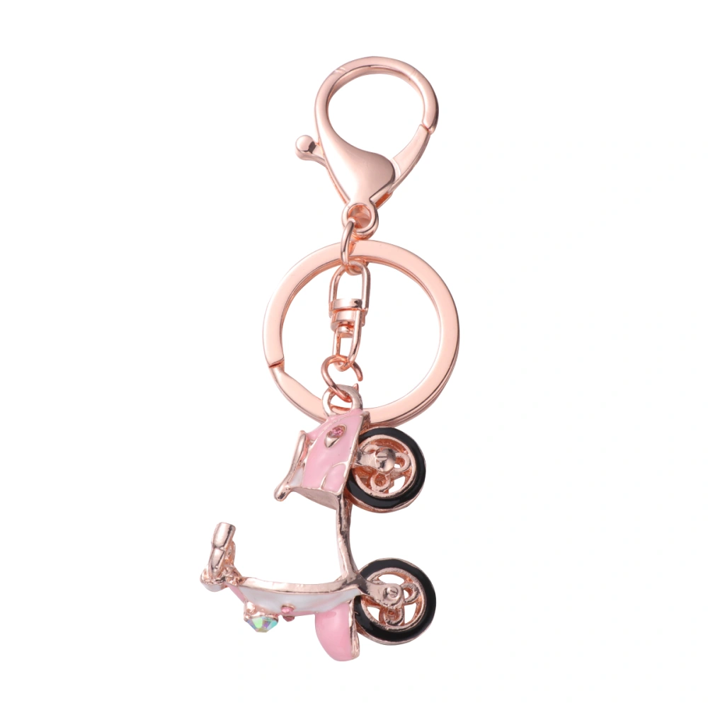 Pink Lifelike Mini Electric Car Design Keychains Creative Key Rings Metal Pendant Rhinestone Key Holder Craft Ornaments for Car Key Bag Decor