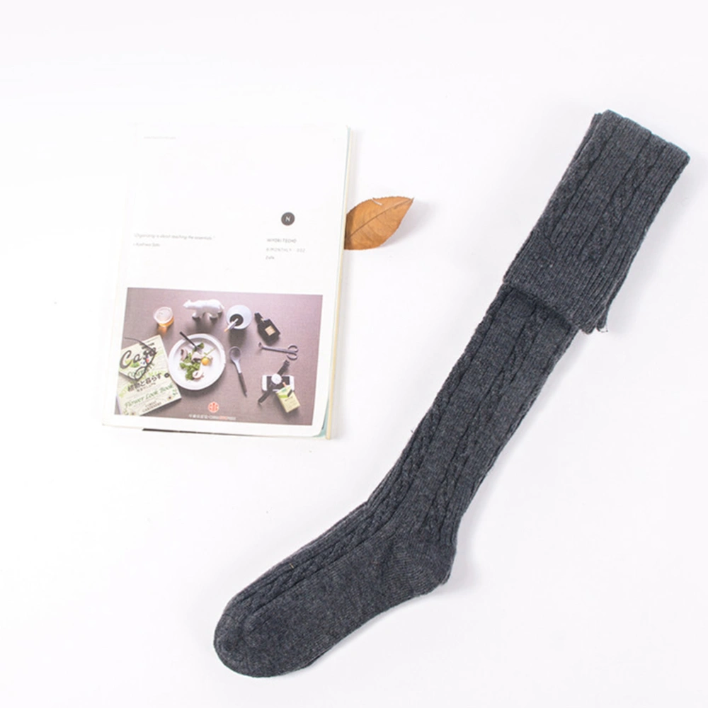 1Pair Women's Autumn Winter Warm Wool Socks Over the Knee Stockings Retro Trendy Women's Cotton Socks (Dark Gray)