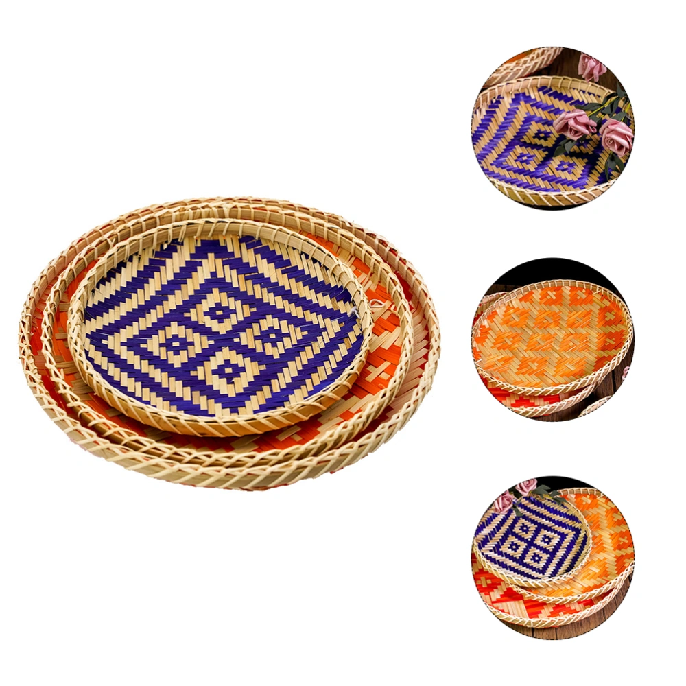 Bamboo Woven Tray Small Bamboo Tray Round Bamboo Basket Woven Food Container