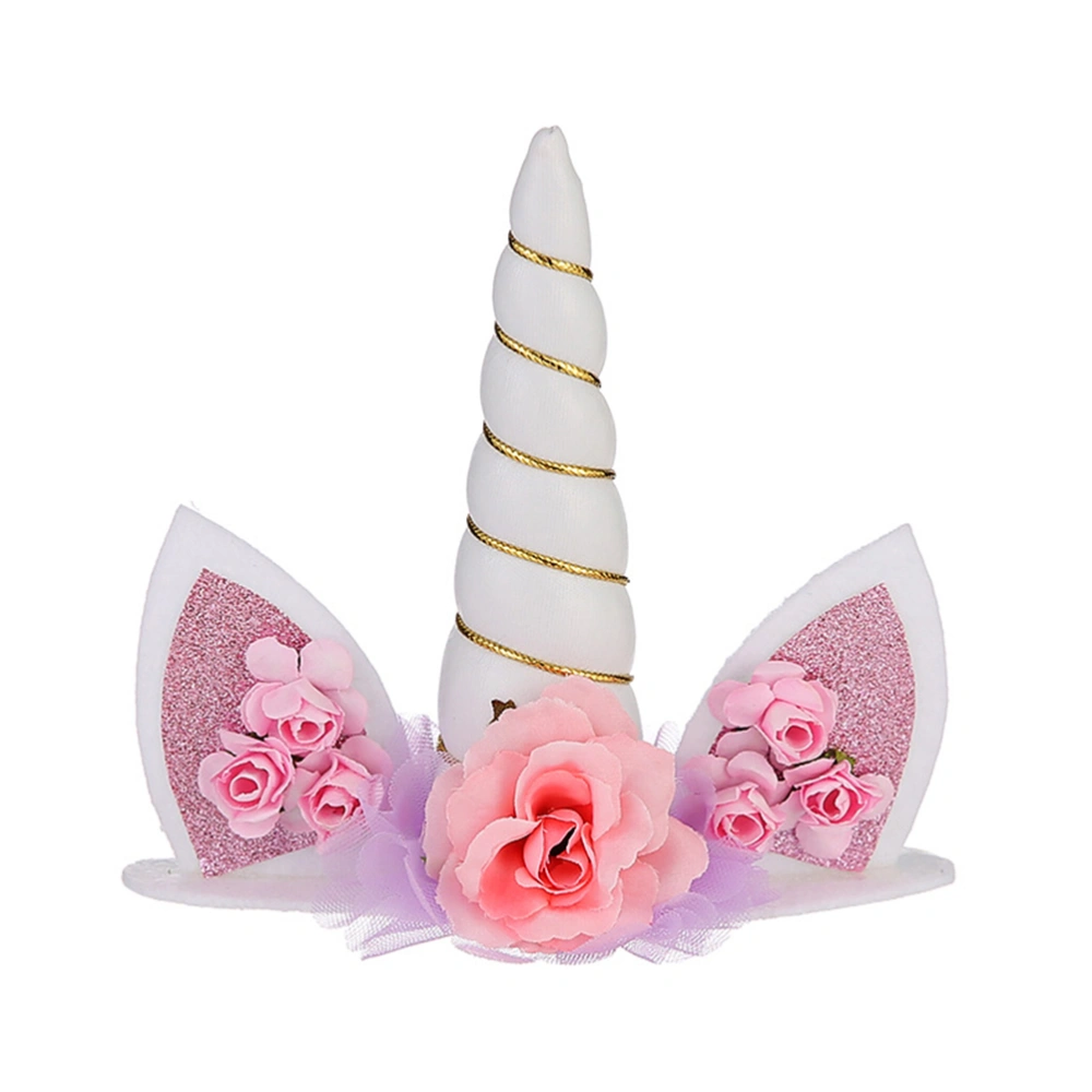 6Pcs Handmade Unicorn Birthday Cake Toppers set Color Unicorn Horn Ears Flowers Party Decoration for Baby Shower Wedding Birthday Party Supplies