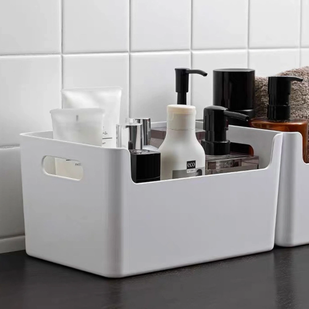 1pc Desktop Storage Box Sundries Storage Basket Bathroom Storage Box (White)