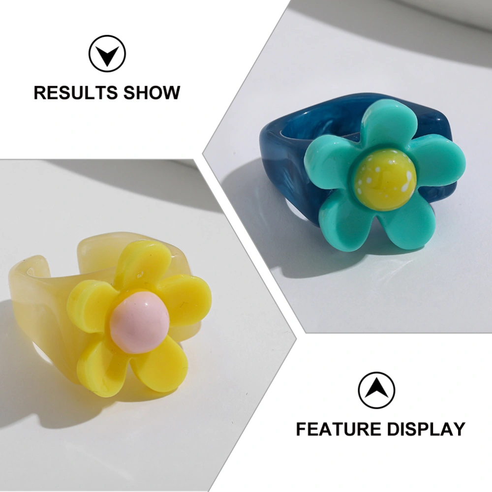 3pcs Lovely Flower Resin Rings Delicate Finger Rings Jewelry Chic Rings