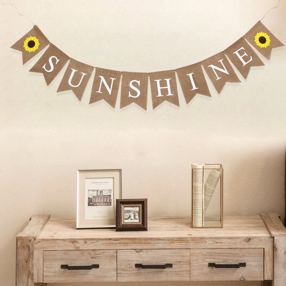 Sunflower Printing Linen Banner Birthday Swallowtail Bunting YOU ARE MY SUNSHINE Letter Printing Burlap Flag Baby Shower Hanging Garland Birthday Party Decoration Layout Supplies