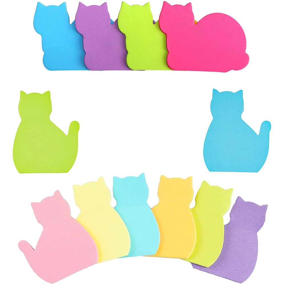 12Pcs Cat Shaped Note Paper Portable Adhesive Notes Colorful Memo Pad (Random Style)