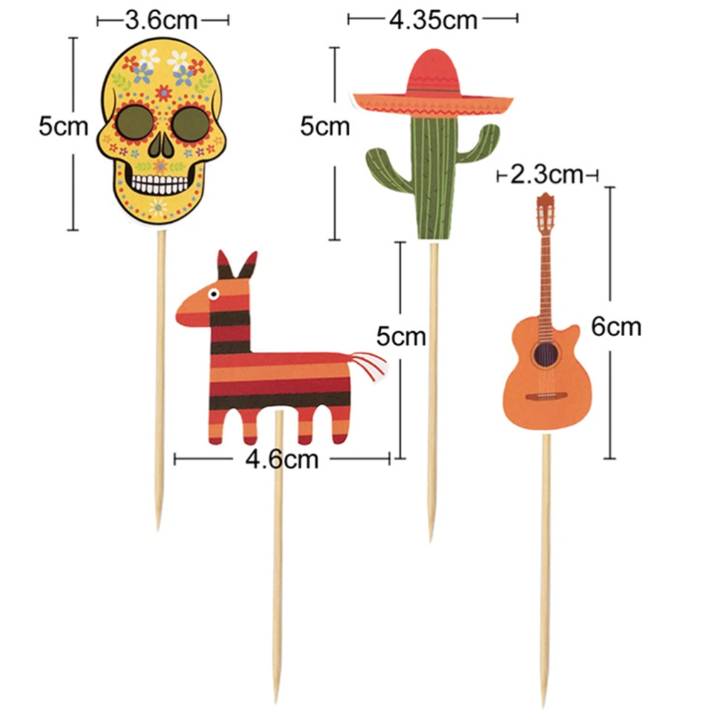 24Pcs Day of the Dead Skeleton Cactus Pony Guitar Cake Topper Decoration