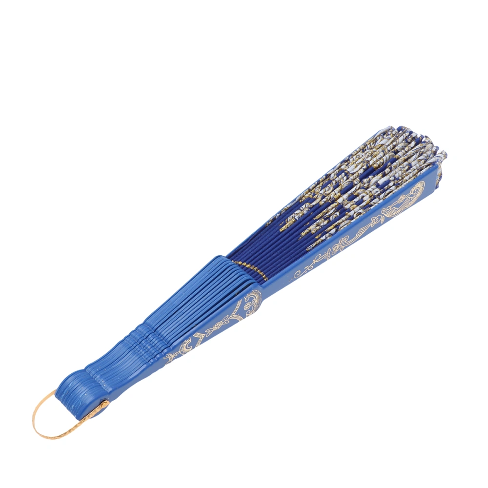 Sapphire Blue Color Chinese Style Sequins Fan Vintage Folding Hand Fans Embroidered Handheld Fan