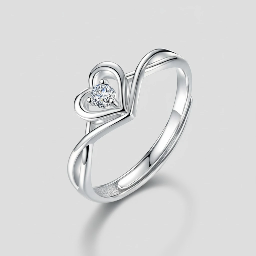 Sterling Open Heart Ring Adjustable Pre-engagement Ring Promise Ring Women Accessory