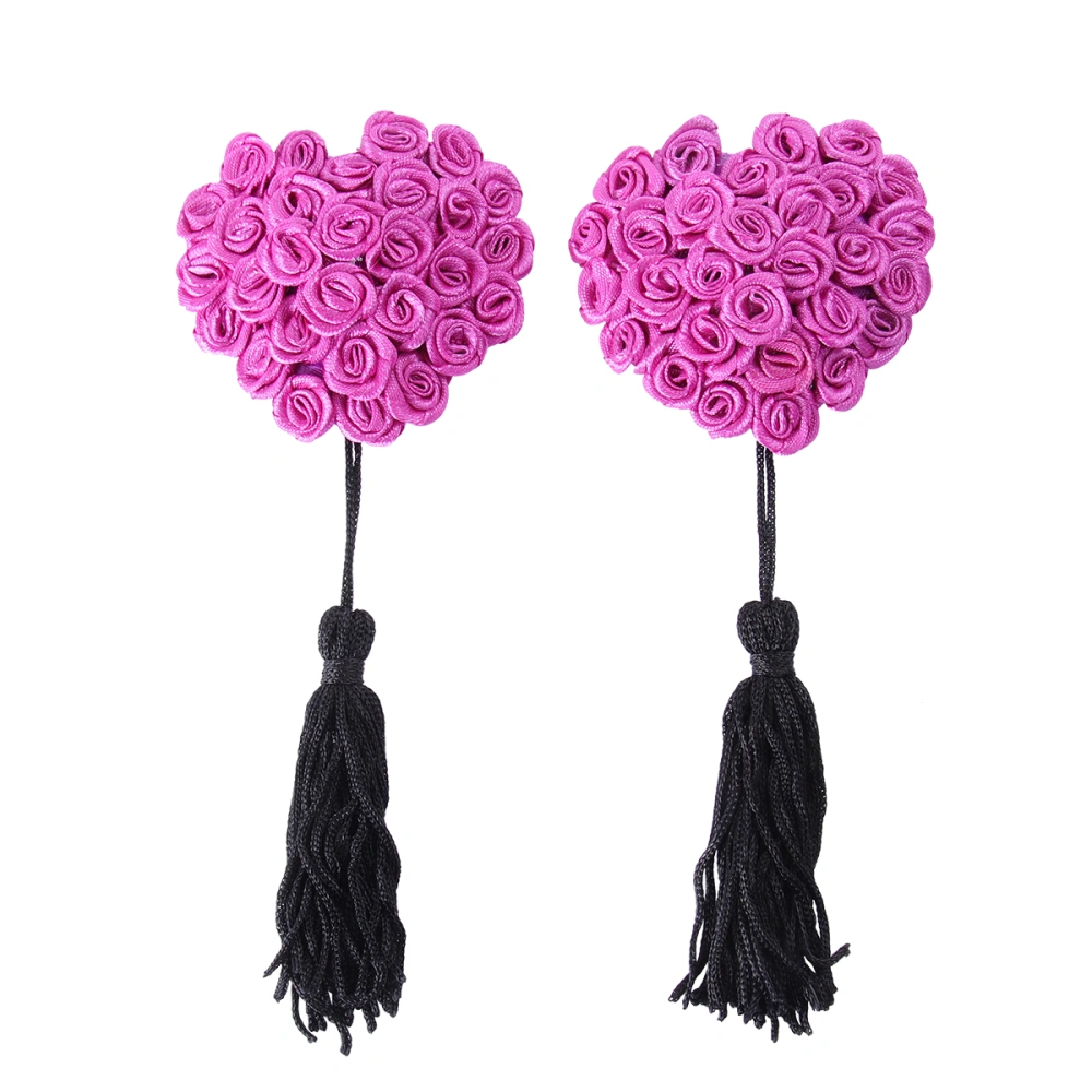 1 Pair Tassel Rose Breast Sticker Stylish Breast Sticking Art Women Breast Decoration for Valentine's Day Presents Female Ladies (Purple)