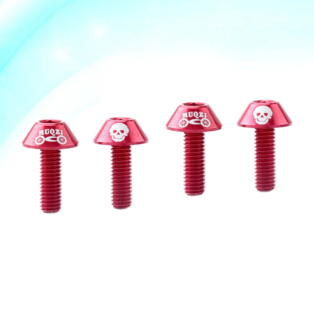 4pcs Mountain Bike Brake Screw Aluminum Alloy Foldable Cycling V Brake Bolts (Red)