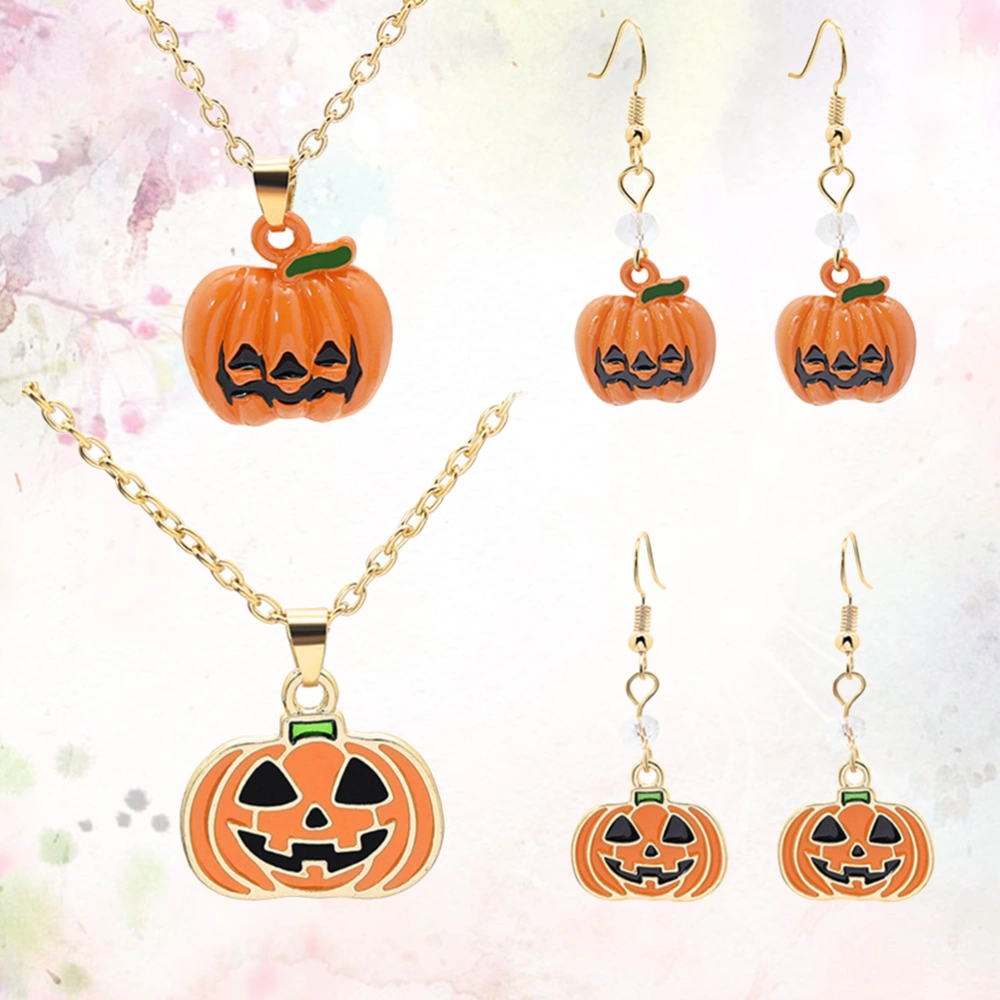 6PCS Halloween Pumpkin Shape Pendant Necklace and Earrings Set Cartoon Masquerade Costume Party Cosplay Jewelry Accessories