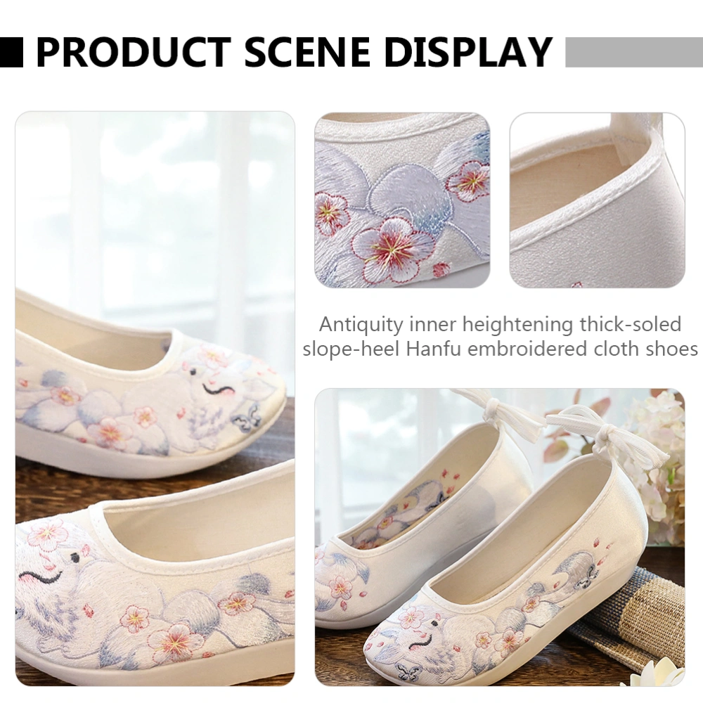 1 Pair Thick-soled Silk Shoes Hanfu Embroidered Shoes Ethnic Slope-heel Shoes