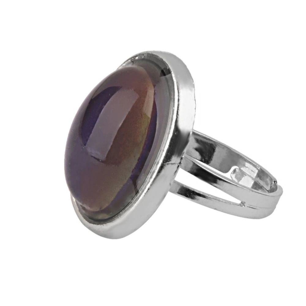 Vintage Oval Mood Ring Emotion Feeling Color Changing Adjustable Silver