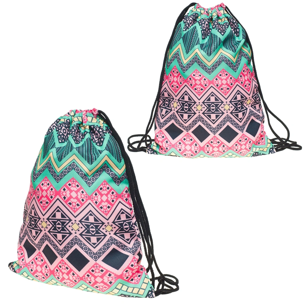 Geometric Patterns Drawstring Bag Simple Printed Storage Pouch Multipurpose Backpack Shoulder Bag