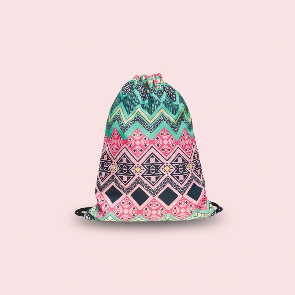 Geometric Patterns Drawstring Bag Simple Printed Storage Pouch Multipurpose Backpack Shoulder Bag
