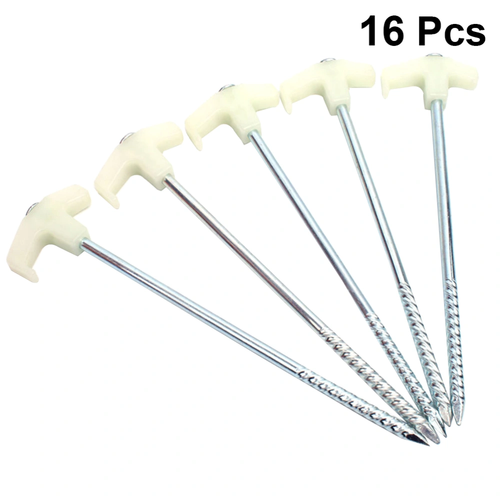 16 Pcs 25CM Outdoor Luminous Camping Tent Stakes Pegs Plastic Handle Iron Steel Screw Spiral Nails Awning Trip Kit for Outdoor Camping Snow Muddy Ground (White)