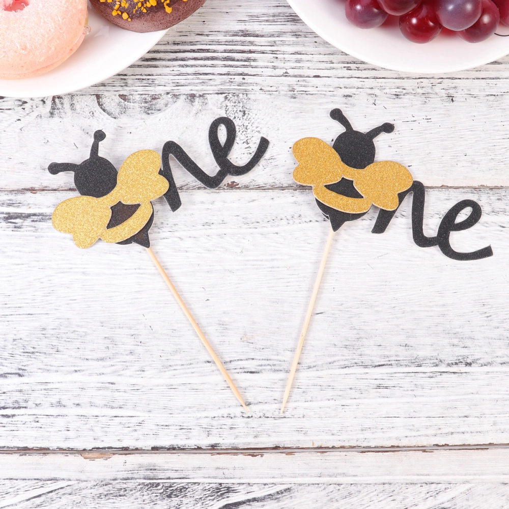 12 Pcs Cake Topper Decor Bee Shape Decoration Cake Picks for Theme Party Baby Birthday Cupcakes Festival Cake Supplies