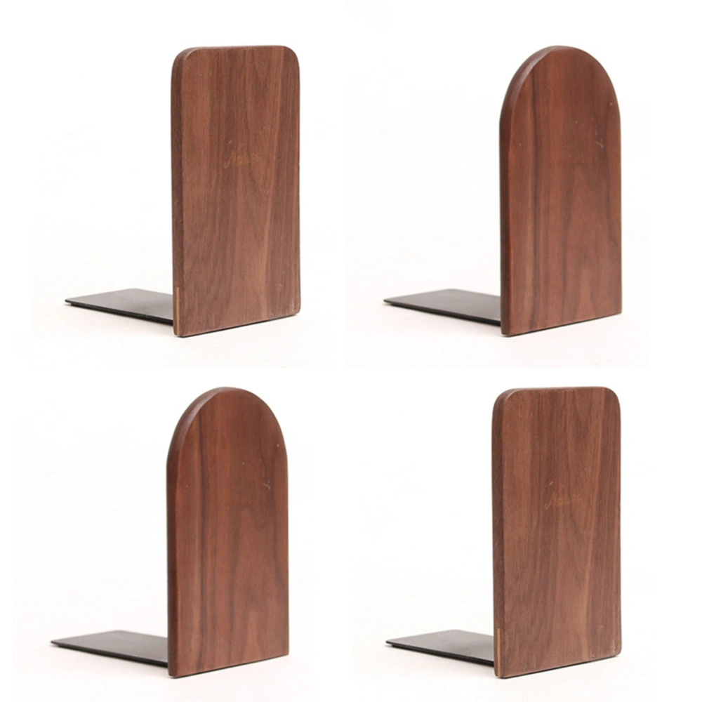 Black Walnut Bookends Book Supports Rack Magazines Organizer Stand for Office and School - Round Head