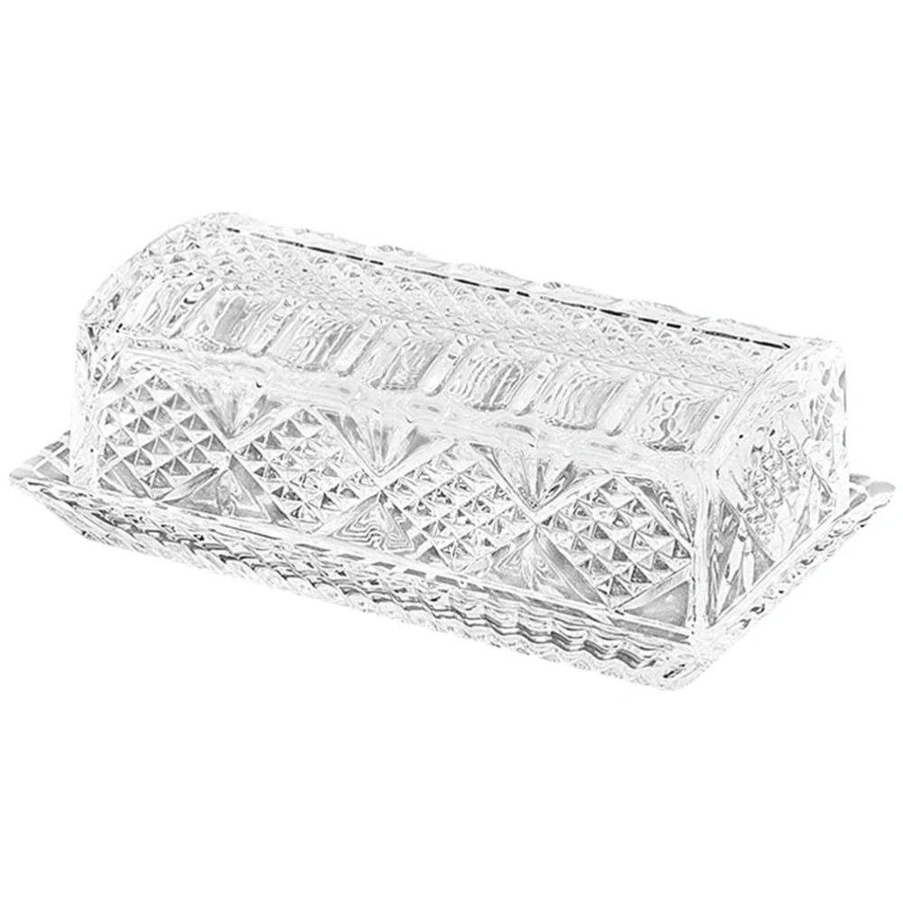 1Pc Banquet Butter Container Creative Relief  Pattern Glass Butter Box with Lid