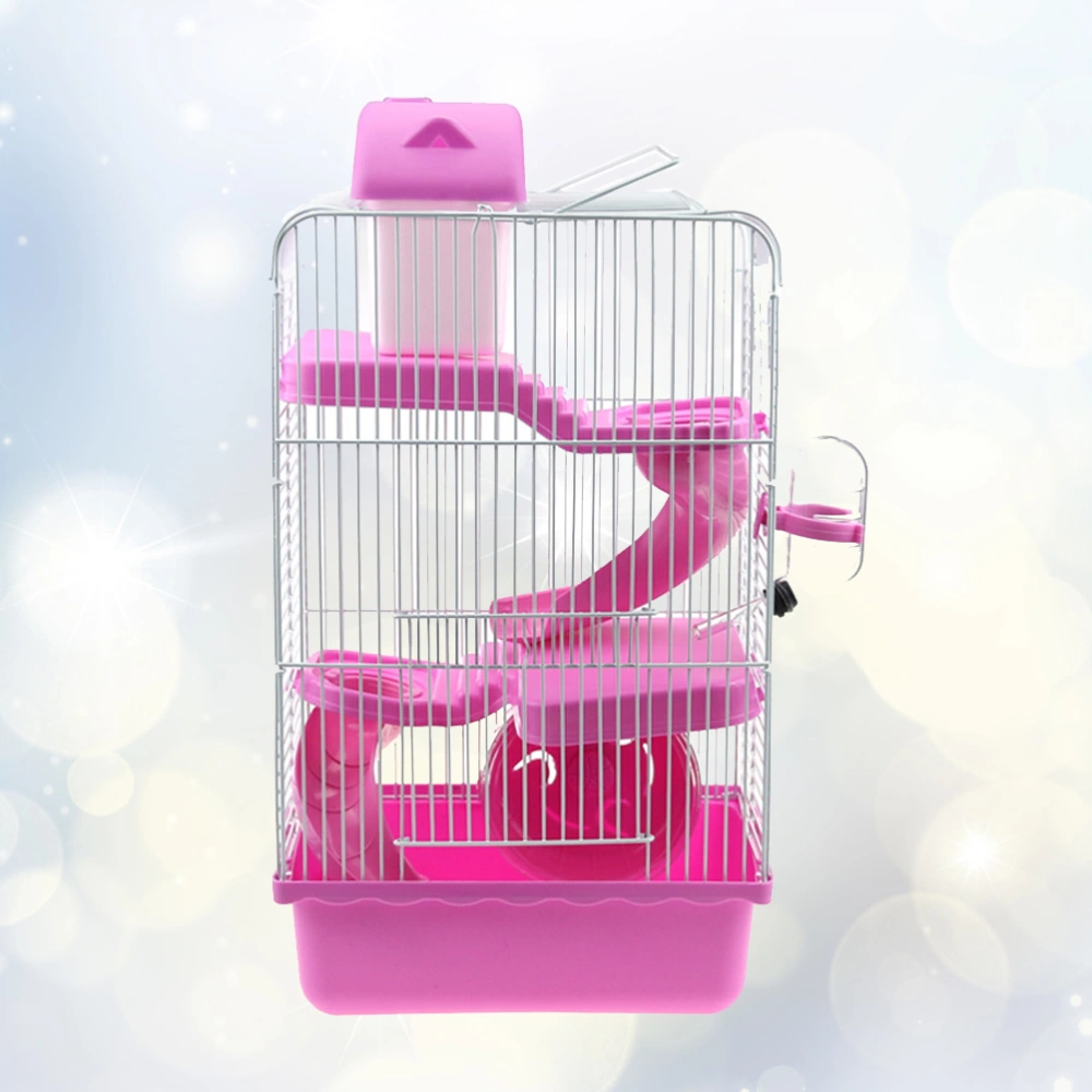 21x27x45cm Luxury Three Layer Hamster Cage Pet House Portable Small Pets House Hamster House (Pink)