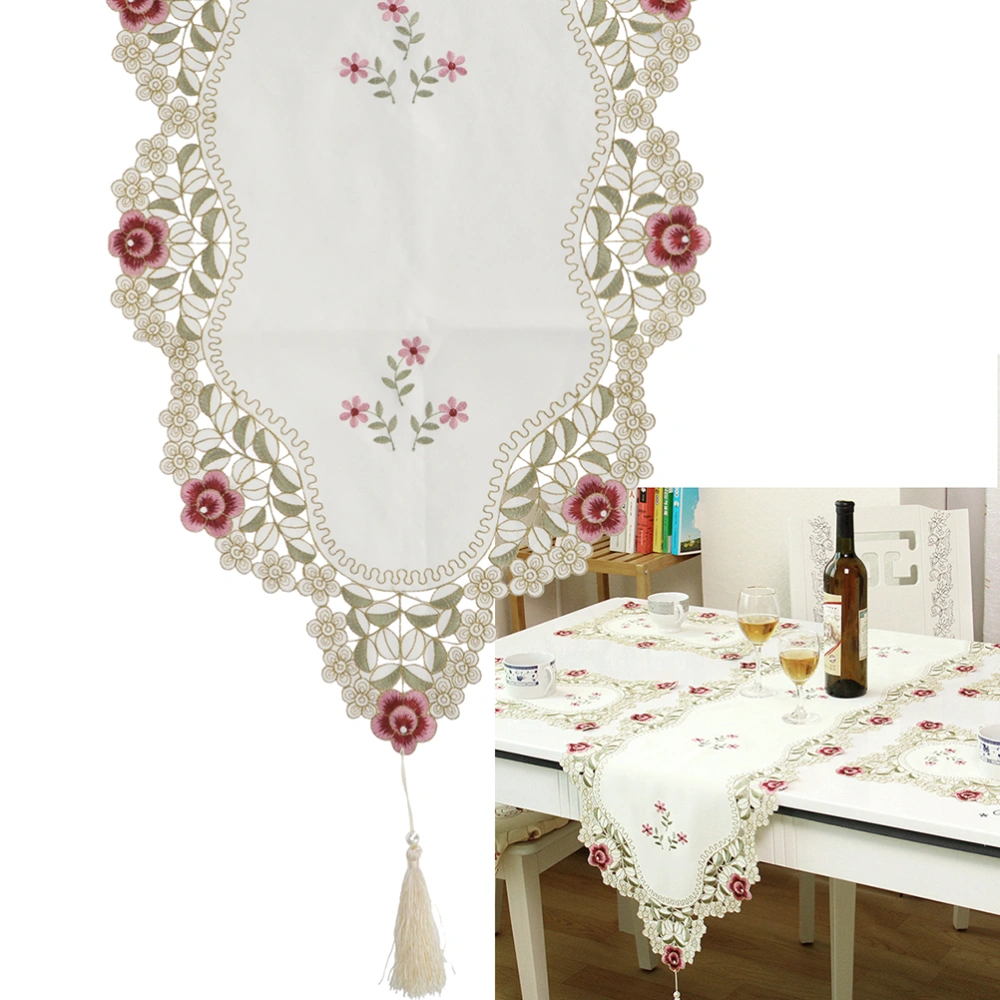 Washable Flower Embroidered Table Runner Floral Tablecloth Table Tapestry Decoration 200x40cm