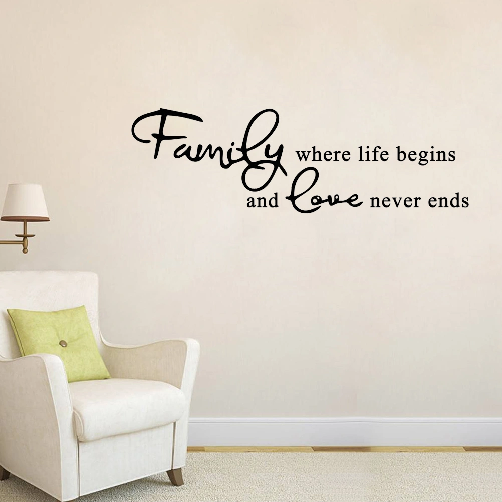 Family Where Life Begins and Love Never Ends Quote Decors Wall Saying Decals