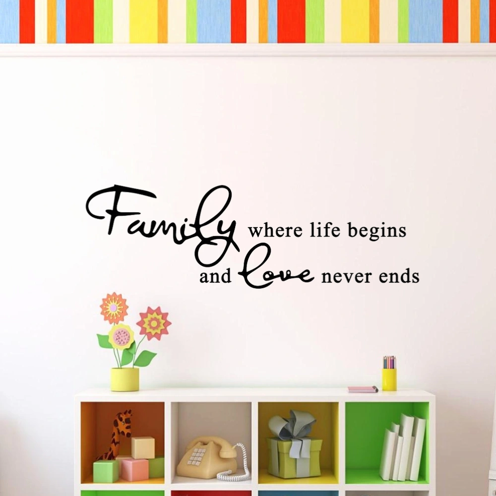 Family Where Life Begins and Love Never Ends Quote Decors Wall Saying Decals