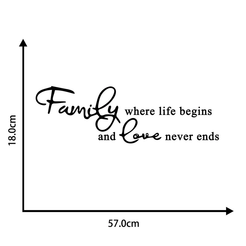 Family Where Life Begins and Love Never Ends Quote Decors Wall Saying Decals
