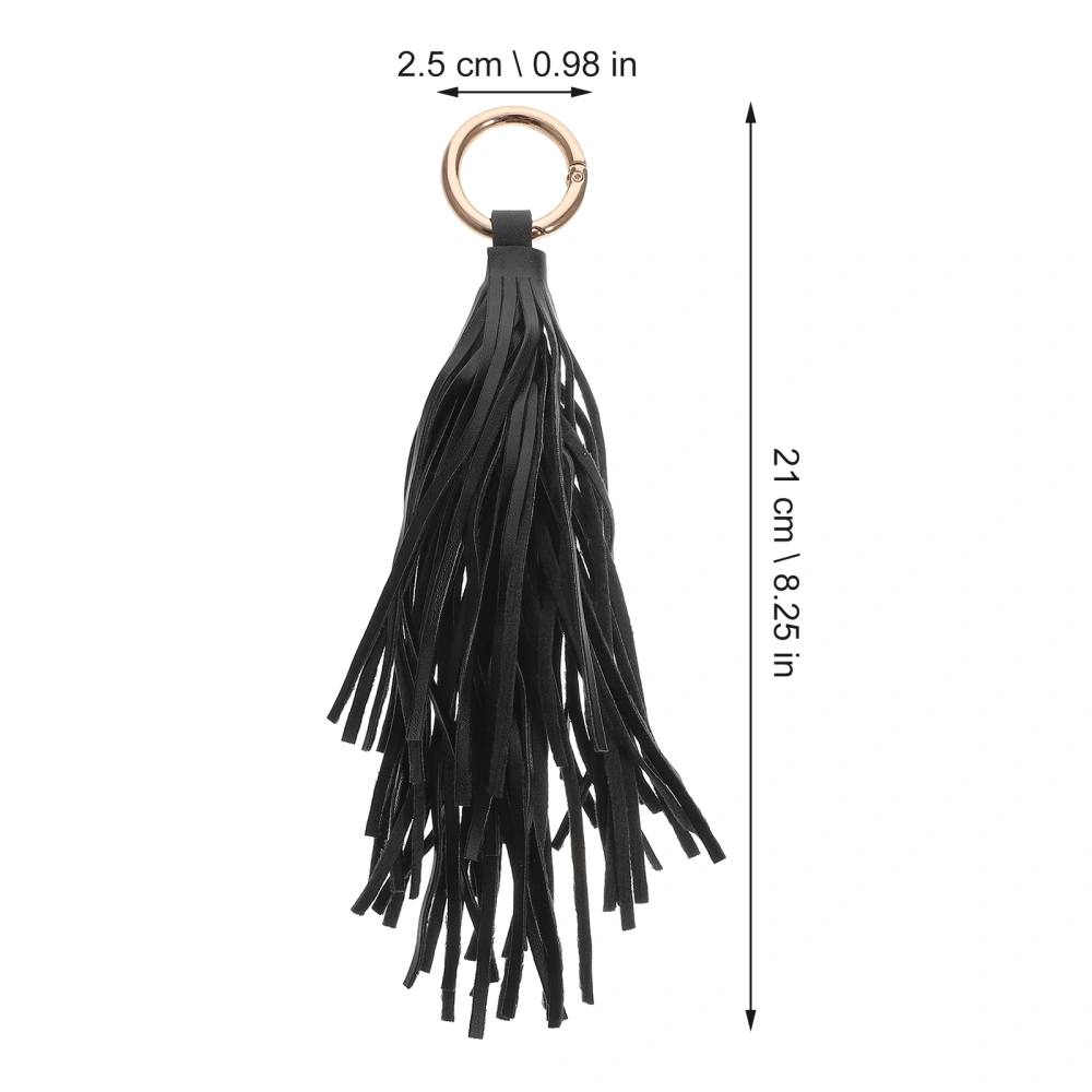 Fashion Car Pendant Keychain Women Handbag Key Chain Ring Holder Charm PU Leather Tassels Bag Accessories (Black)