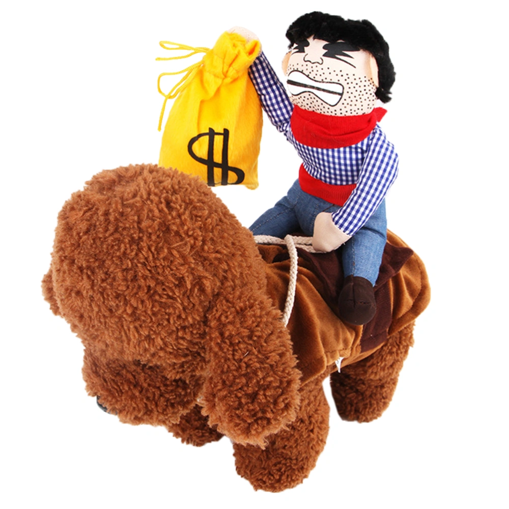 Funny Pet Costume Cowboy Outfit Rider with Money Purse Dress Up Dog Saddle Stuffed Decoration Prop Novelty Pet Puppy Supplies Apparel Size S