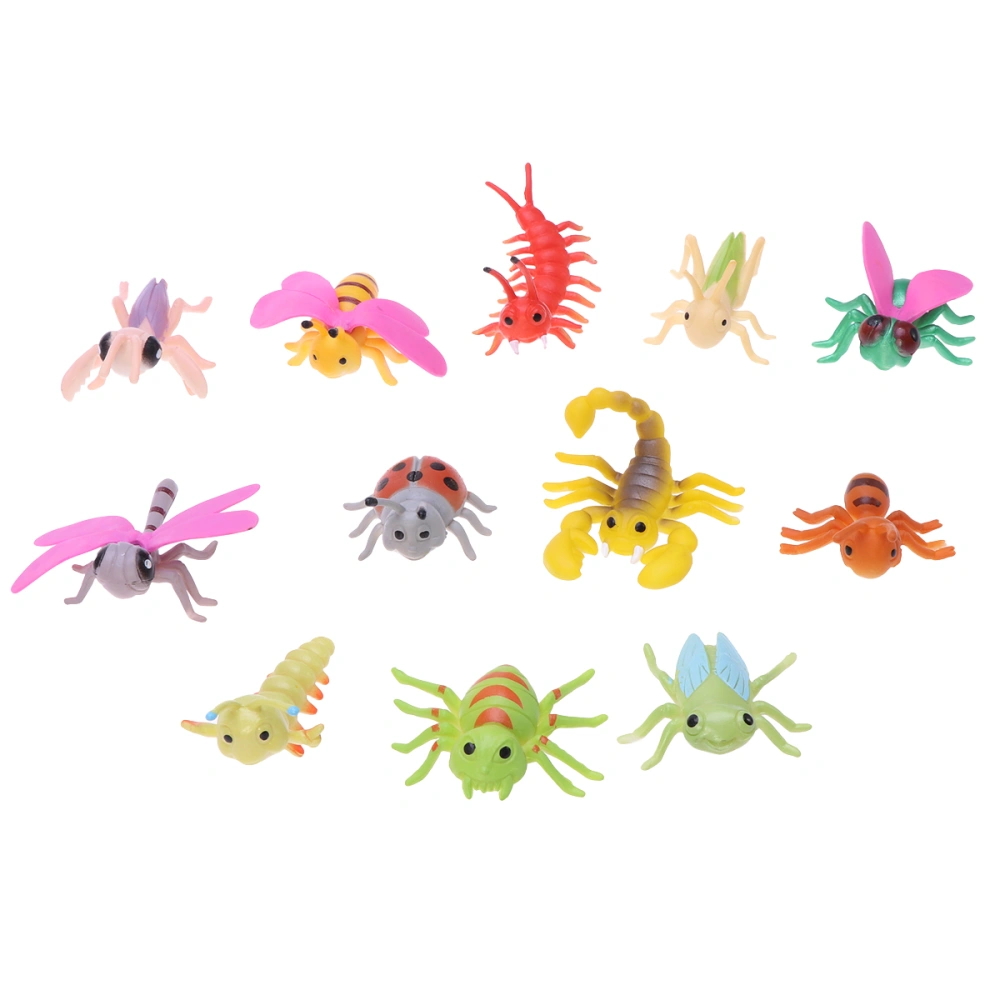 12pcs Simulation Insects Model Plastic Mini Animal Toy Animal Figurine Early Educational Developmental Toy for Kids Children (Cartoon Medium Insect)