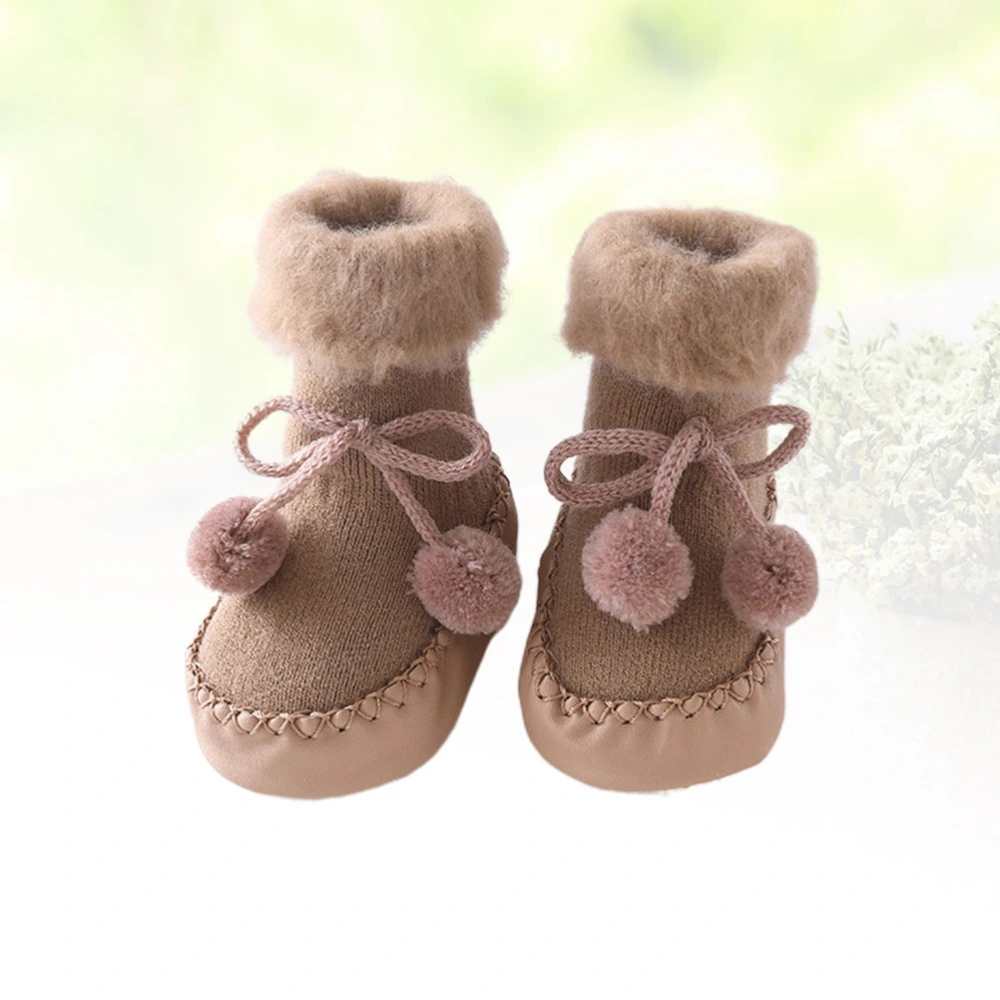 Baby Floor Socks Skid Resistance Baby Slipper Sock Warm Baby Footgear Winter Hairball Toddlers Prewalker Shoes (Coffee Size XS Suit for 0-6 Months)