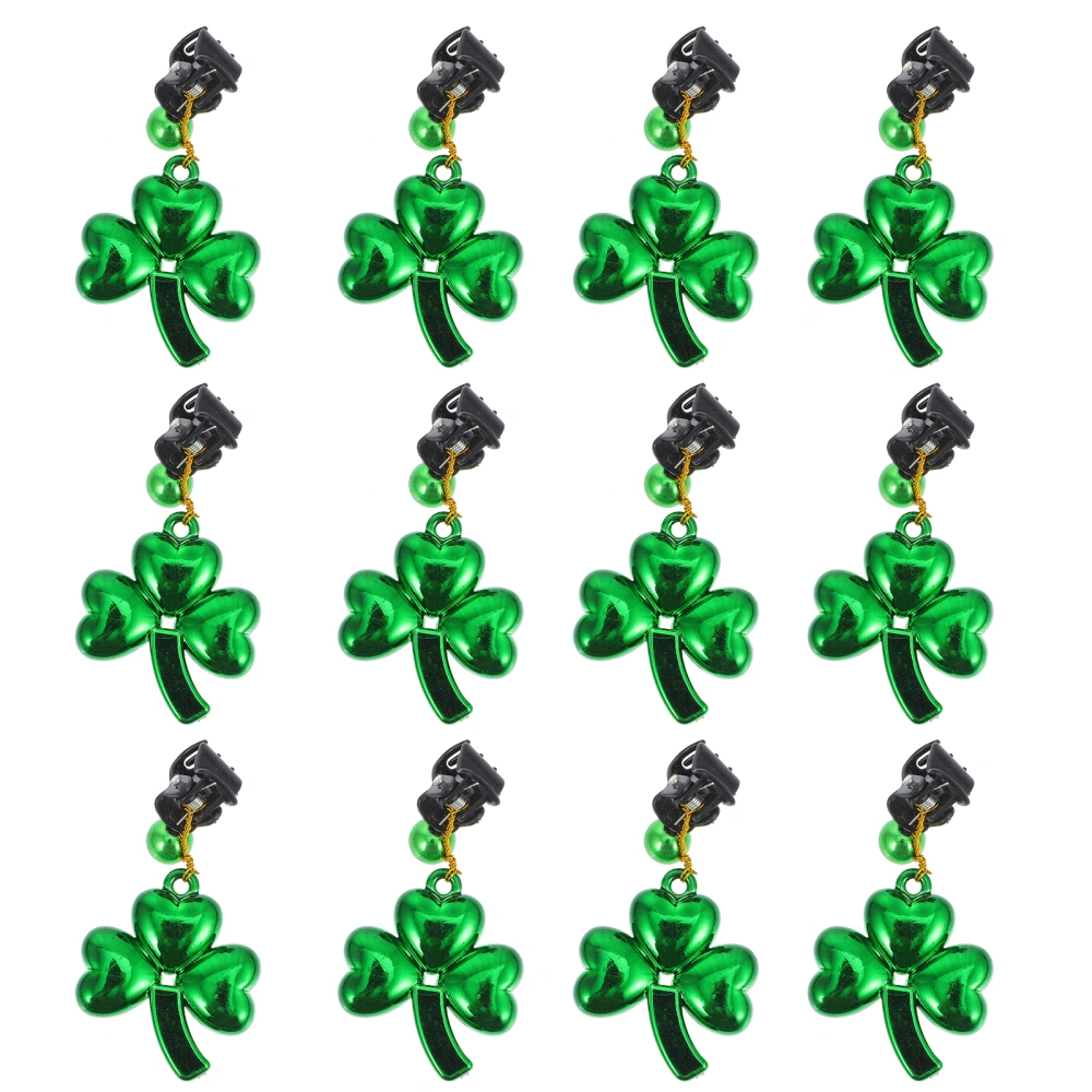 12pcs St. Patrick Day Theme DIY Charms Fresh Shamrocks Pendant Jewelry Materials