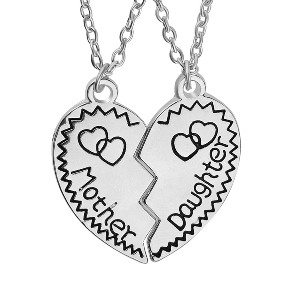 Mother Daughter Matching Puzzle Broken Heart Pendants Set Mom Jewelry Gift from Daughter (Silver)