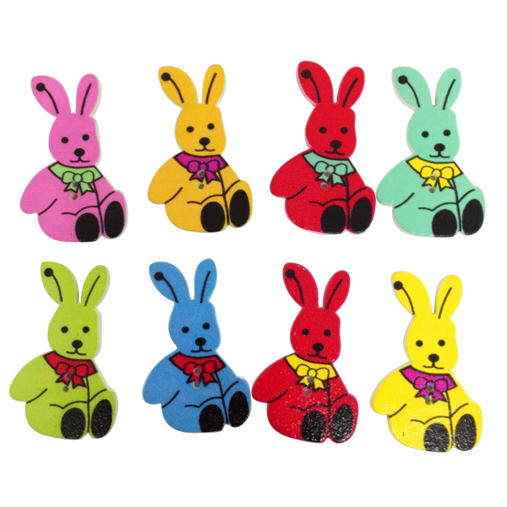 50pcs Bow Rabbit Buttons Colorful Two Holes Buttons Easter Wooden Bunny Design DIY Handcraft Accessary for Sewing Clothes Shoes