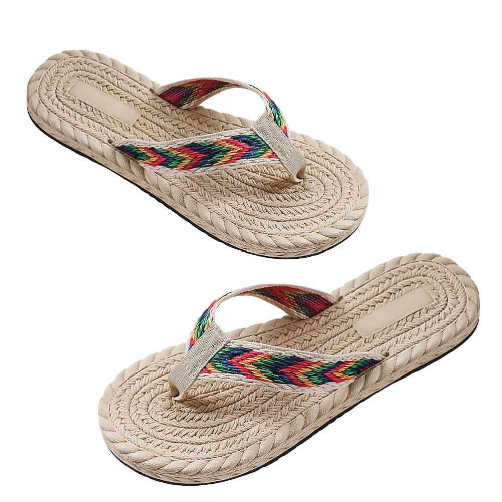 1 Pair Casual Flip-flops Beach Summer Imitation Straw Flat Slippers for Women