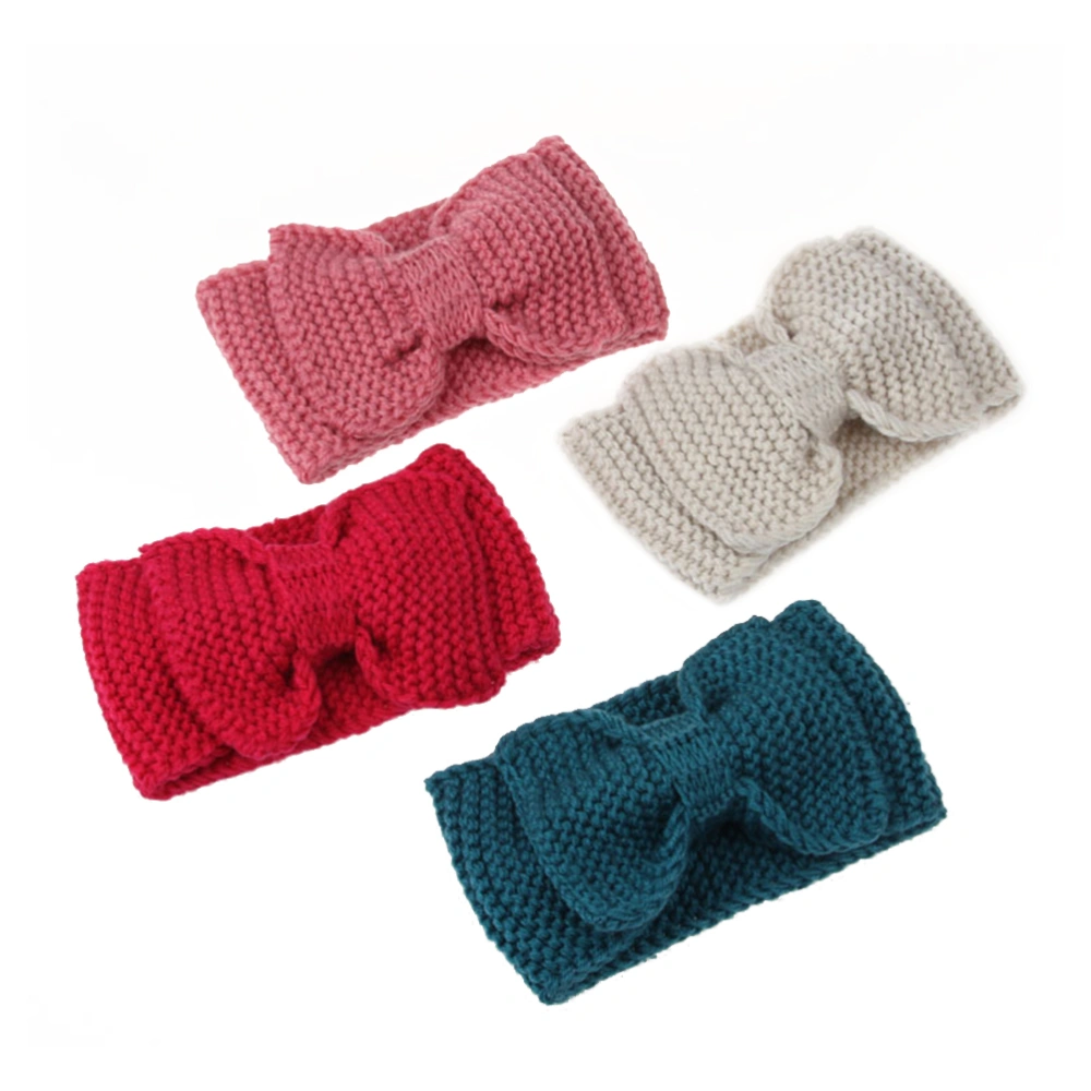 Women Lady Crochet Bow Knot Knit Knitted Headband Headwrap Winter Hair Band Ear Warmer (Red)