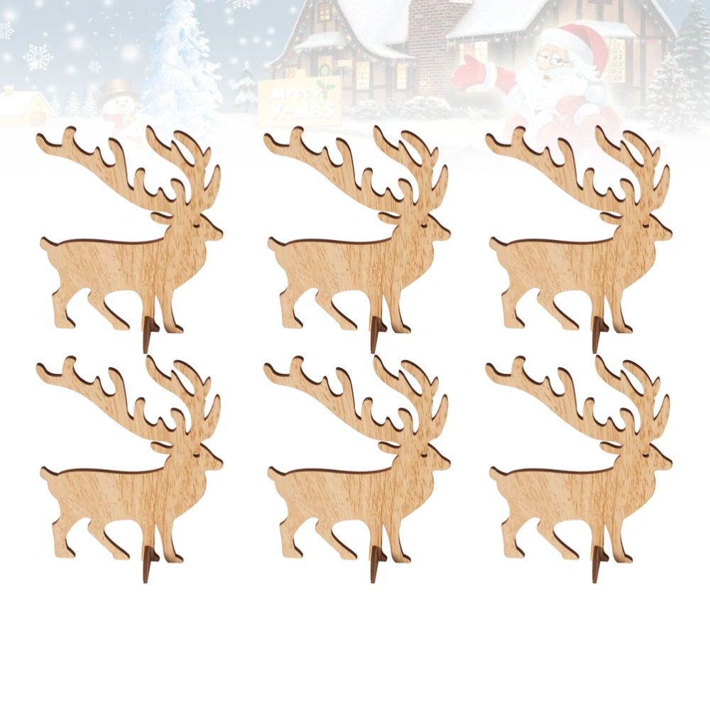 6pcs Adorable Christmas Elk Desktop Decor Household Elk Tabletop Adornments Wooden Cartoon Elk Ornaments Delicate Elk Crafts for Show Window Cabinet Decor Size Large