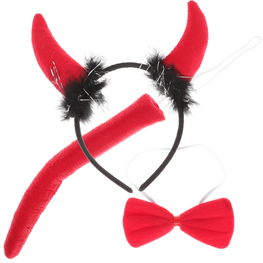 2set Cartoon Animal Ears Headband Tie Tail Set Plush Hair Hoops Decors Set for Party Kids